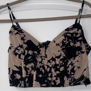 Fashion Nova Black and Tan Floral Crop Top
